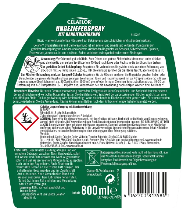 SUBSTRAL® CELAFLOR® Ungezieferspray mit Barrierewirkung anwendungsfertig - 800 ml