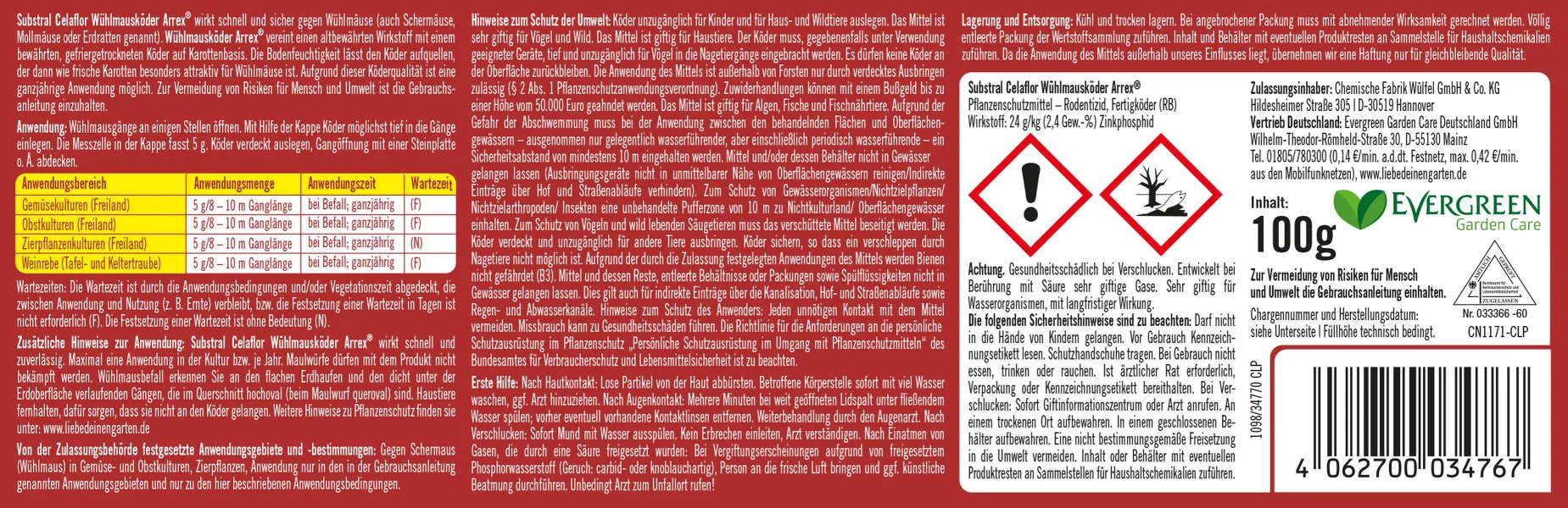 SUBSTRAL® CELAFLOR® Wühlmausköder ARREX® - 100 g