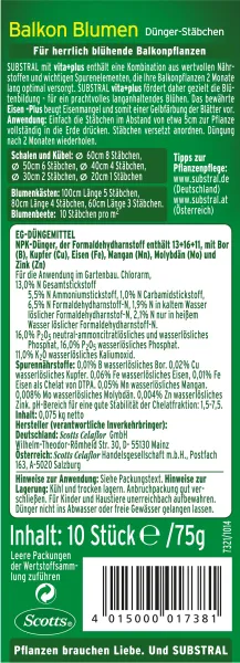 SUBSTRAL® Dünger-Stäbchen für Balkon Blumen - 10 Stäbchen