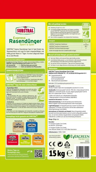 SUBSTRAL® Express Rasendünger Sport & Spiel für 600 m² - 15 kg