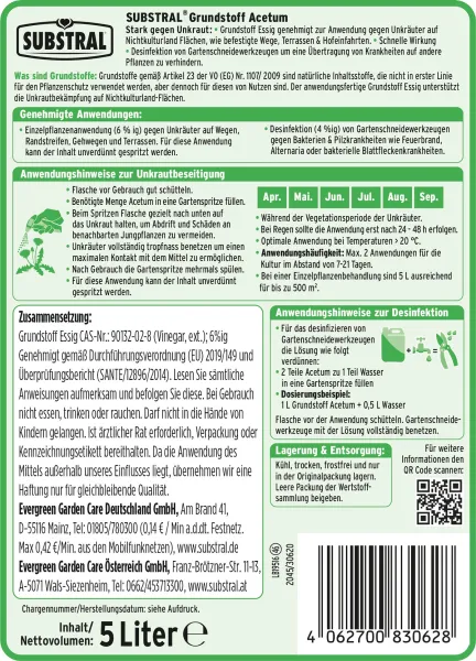 SUBSTRAL® Grundstoff Acetum - Essig für bis zu 500 m² - 5 Liter