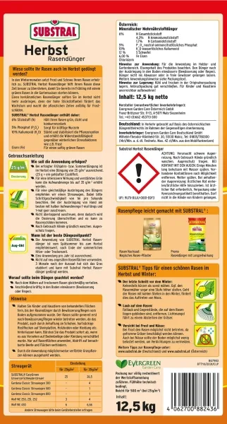 SUBSTRAL® Herbst-Rasendünger für bis zu 500 m² - 12,5 kg