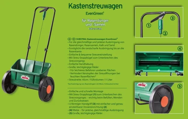 SUBSTRAL® Kastenstreuwagen EvenGreen® für Rasendünger und -Samen Kalk und Sand