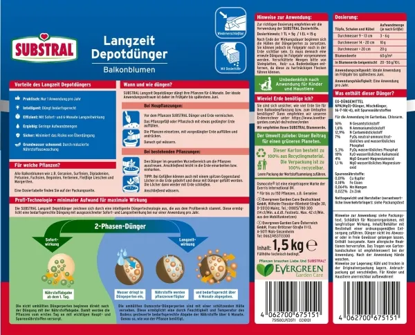SUBSTRAL® Langzeit Depotdünger Balkonblumen - 1,5 kg