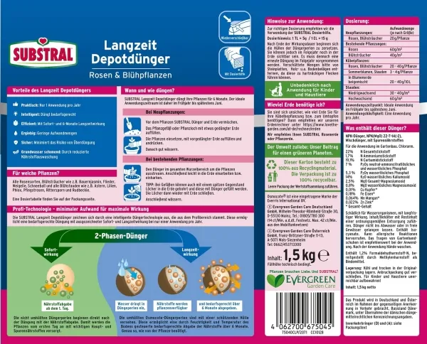 SUBSTRAL® Langzeit Depotdünger Rosen & Blühpflanzen - 1,5 kg