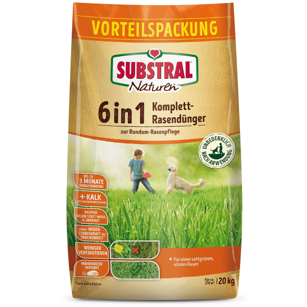 SUBSTRAL® Naturen® 6 in 1 Komplett Rasendünger Rundum Rasenpflege für 270 m² - 20 kg