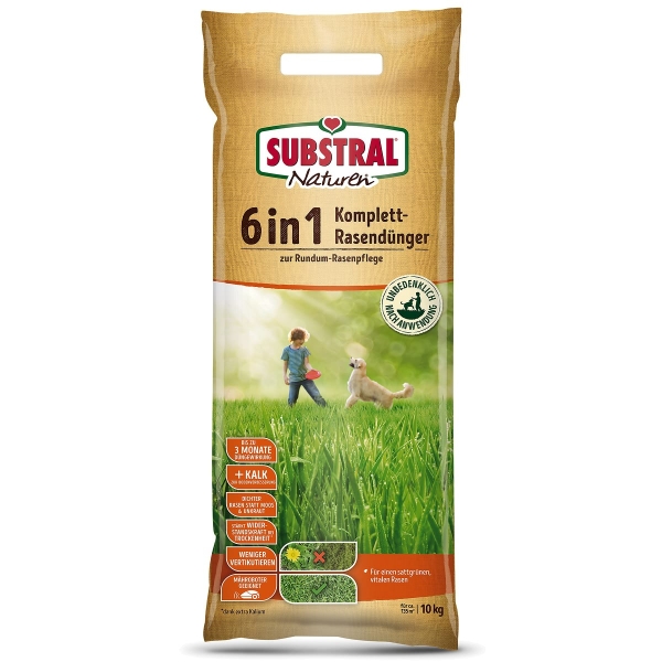 SUBSTRAL® Naturen® 6 in 1 Komplett Rasendünger zur Rundum Rasenpflege für 135 m² - 10 kg