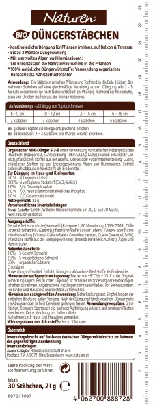 SUBSTRAL® Naturen® BIO Düngerstäbchen für Blumen Gemüse & Obstpflanzen - 30 Stäbchen