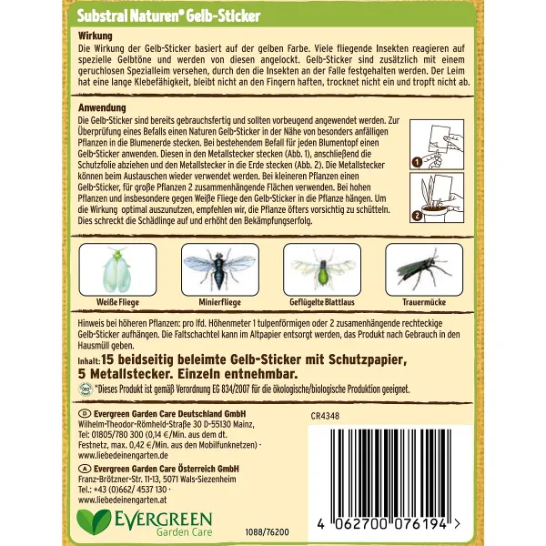 SUBSTRAL® Naturen® BIO Gelb-Sticker für Zimmer- & Balkonpflanzen - 15 Sticker