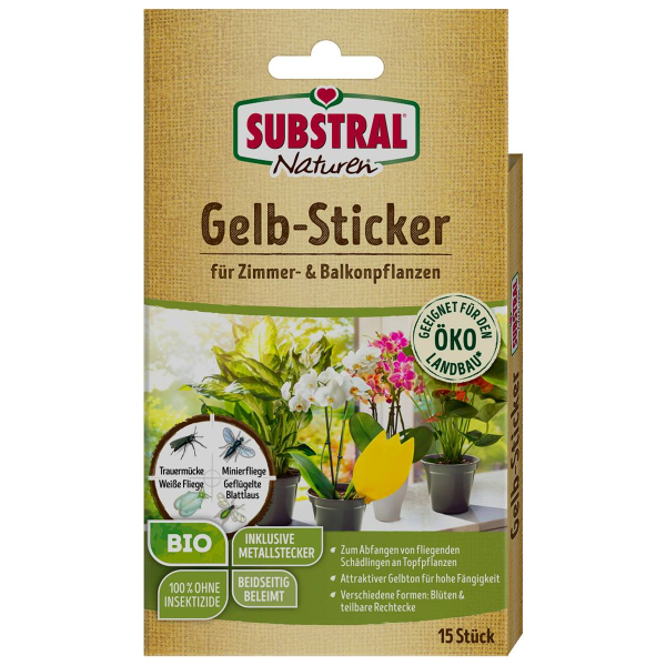SUBSTRAL® Naturen® BIO Gelb-Sticker für Zimmer-  & Balkonpflanzen - 15 Sticker