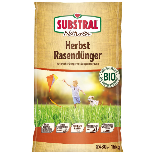 SUBSTRAL® Naturen® BIO Herbstrasendünger für ca. 430 m² - 16 kg