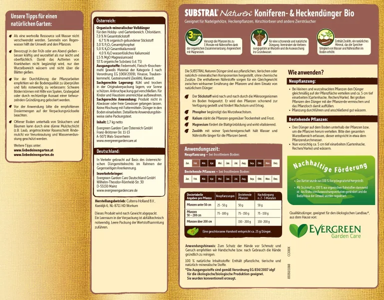 SUBSTRAL® Naturen® BIO Koniferen- & Heckendünger für bis zu 68 Pflanzen - 1,7 kg