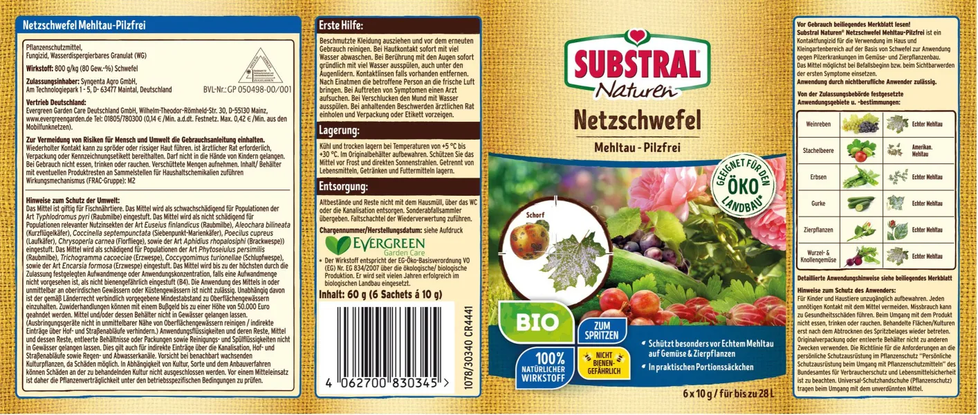 SUBSTRAL® Naturen® BIO Netzschwefel Mehltau-Pilzfrei - 6 x 10 g