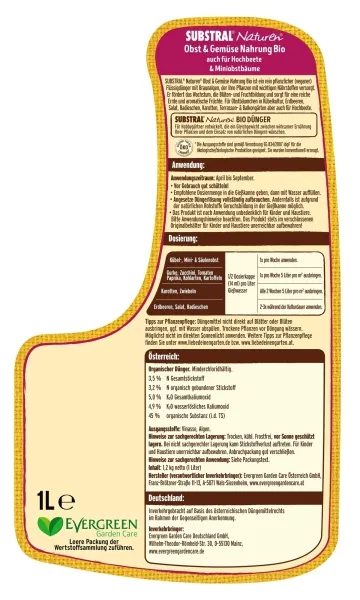 SUBSTRAL® Naturen® BIO Obst und Gemüse Nahrung - 1 Liter