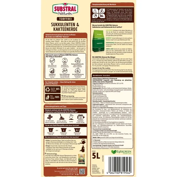 SUBSTRAL® Naturen® BIO Sukkulenten & Kaktuserde torffrei - 5 Liter