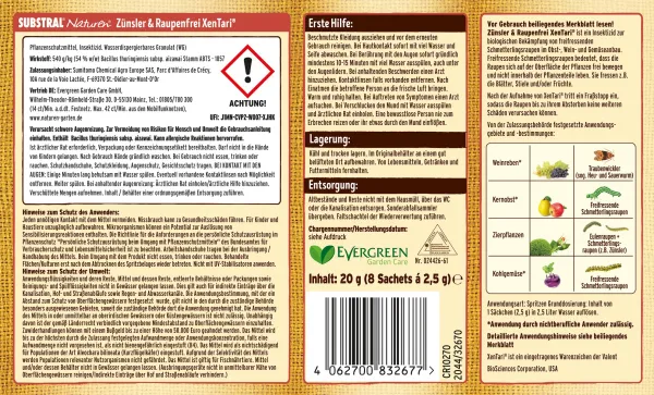 SUBSTRAL® Naturen® BIO Zünsler & Raupenfrei XenTari® - 20 g = 8 x 2,5 g