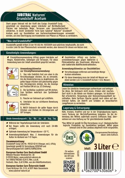 SUBSTRAL® Naturen® Grundstoff Acetum für Unkrautfreie Wege & Terrassen - 3 Liter