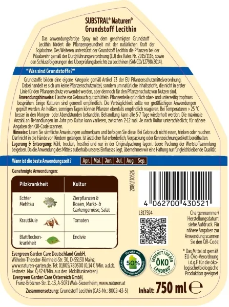 SUBSTRAL® Naturen® Grundstoff Lecithin Spray unterstützt Pflanzengesundheit - 750 ml