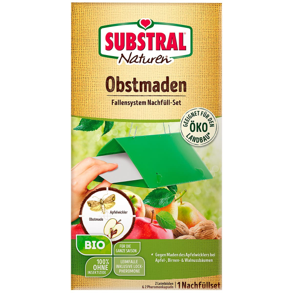 SUBSTRAL® Naturen® Obstmaden Fallensystem Nachrüstset 2 Leimböden & 2 Kapseln
