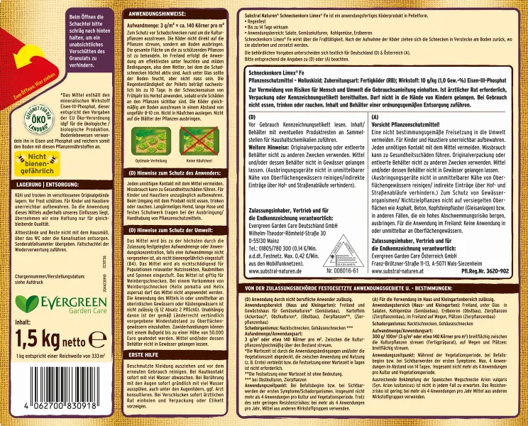 SUBSTRAL® Naturen® Schneckenkorn LIMEX® Fe für 500 m² - 1,5 kg
