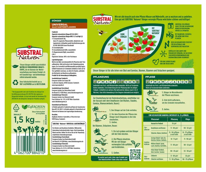 SUBSTRAL® Naturen® Universaldünger alle Gartenpflanzen für bis zu 30 m² - 1,5 kg