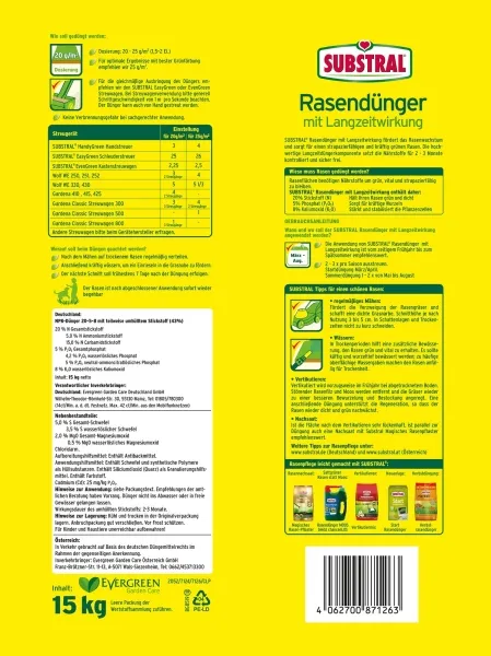 SUBSTRAL® Rasendünger mit Langzeitwirkung für bis zu 750 m² - 15 kg
