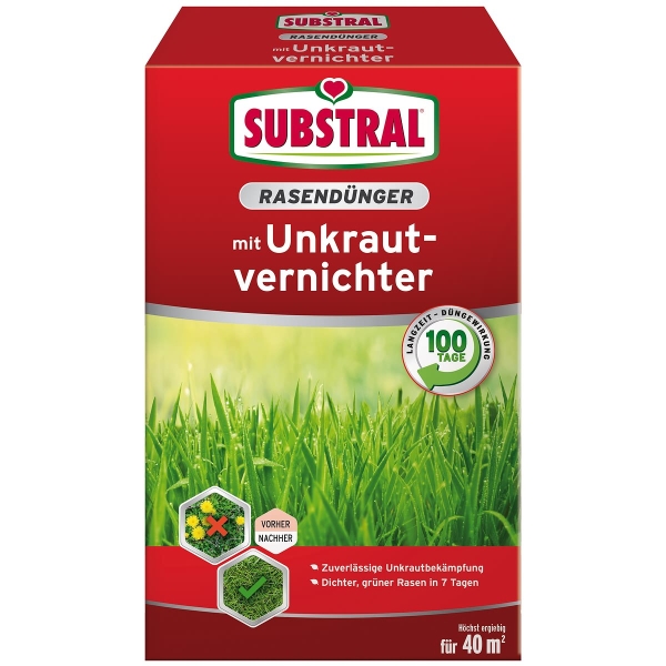 SUBSTRAL® Rasendünger mit Unkrautvernichter für bios zu 40 m² - 800 g