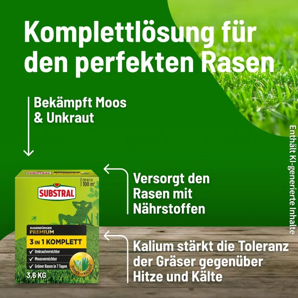 SUBSTRAL® Rasendünger Premium 3in1 Komplett für 100 m² - 3,6 kg