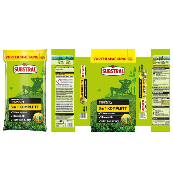 SUBSTRAL® Rasendünger Premium 3in1 Komplett für 400 m² - 14 kg