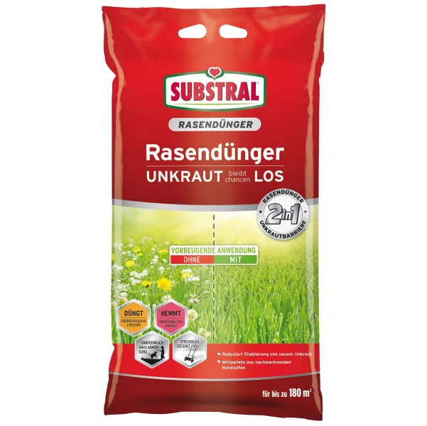 SUBSTRAL Rasendünger UNKRAUT bleibt chancen LOS für ca. 180 m² - 9,1 kg