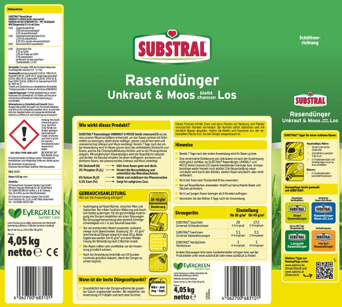 SUBSTRAL® Rasendünger Unkraut & Moos bleibt chancen LOS für ca. 135 m² - 4,05 kg
