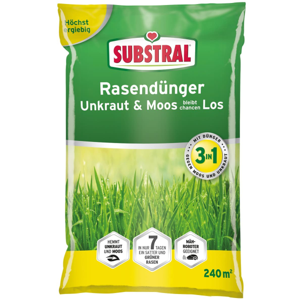 SUBSTRAL® Rasendünger Unkraut & Moos bleibt chancen LOS für ca. 240 m² - 7,2 kg