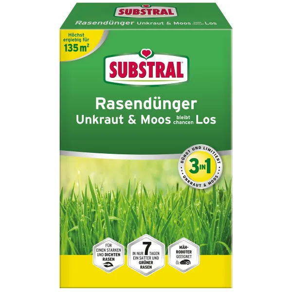 SUBSTRAL® Rasendünger Unkraut & Moos bleibt chancen LOS für ca. 135 m² - 4,05 kg SUBSTRAL® Rasendünger Unkraut & Moos bleibt chancen LOS für ca. 135 m² - 4,05 kg