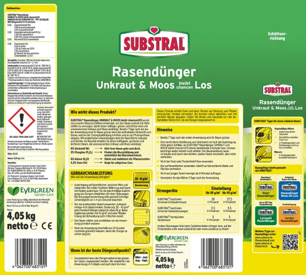 SUBSTRAL® Rasendünger Unkraut & Moos bleibt chancen LOS für ca. 135 m² - 4,05 kg