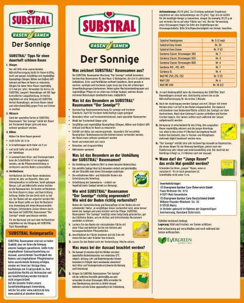 SUBSTRAL® Rasensamen Der Sonnige für 50 m² - 1,125 kg