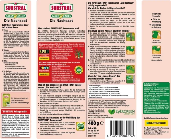 SUBSTRAL® Rasensamen Die Nachsaat für ca. 20 m² - 400 g