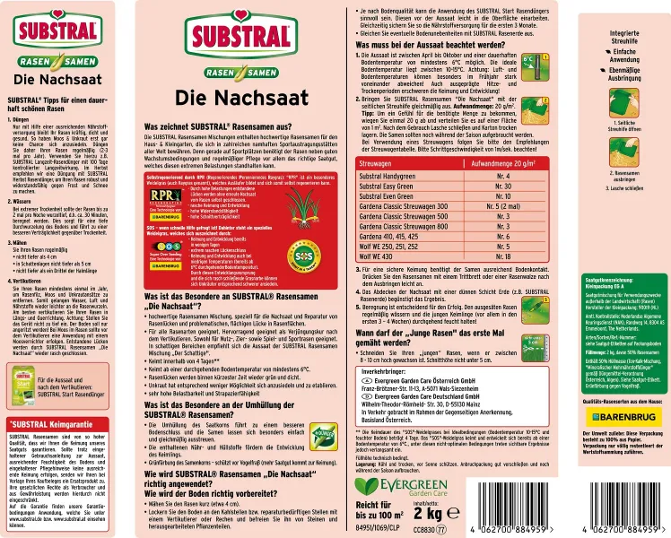 SUBSTRAL® Rasensamen Die Nachsaat für ca. 100 m² - 2 kg