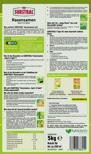 SUBSTRAL® Rasensamen Sport & Spiel 5 kg für bis zu 250 m²