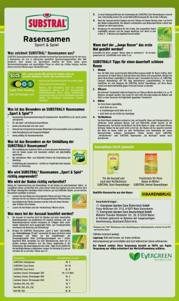 SUBSTRAL® Rasensamen Sport & Spiel für bis zu 100 m² - 2 kg