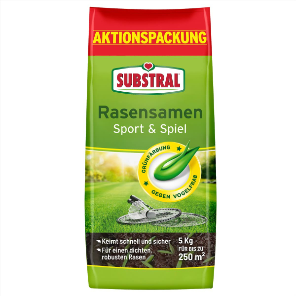SUBSTRAL® Rasensamen Sport & Spiel für bis zu 250 m² -  5 kg