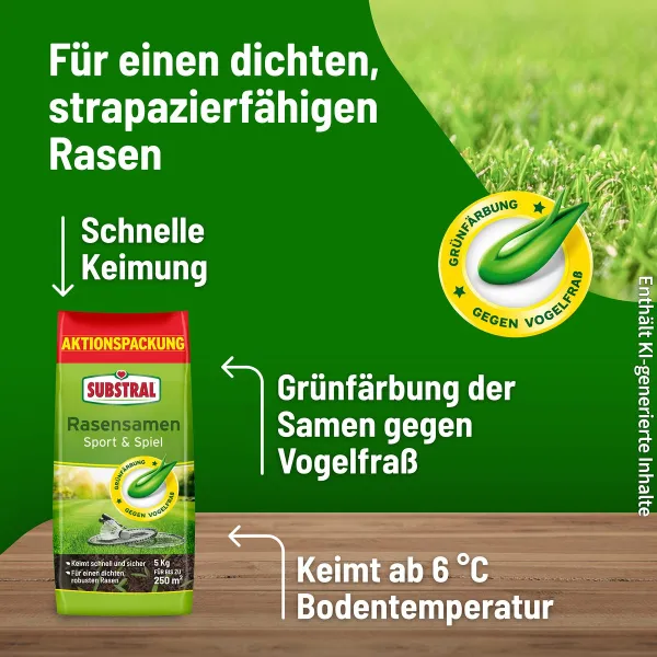SUBSTRAL® Rasensamen Sport & Spiel für bis zu 250 m² - 5 kg