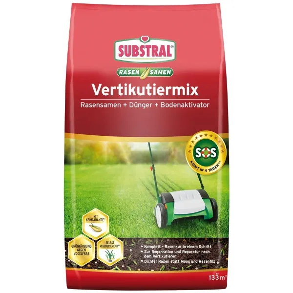 SUBSTRAL® Vertikutiermix Rasensamen Dünger Bodenaktivator für 133 m² - 4 kg