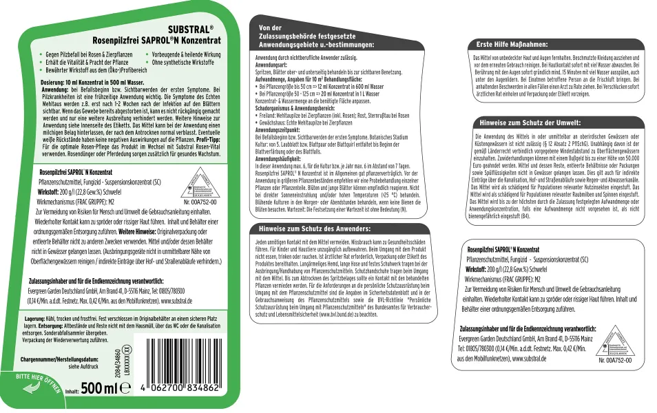 SUBSTRAL® Rosenpilzfrei SAPROL® N Konzentrat - 500 ml