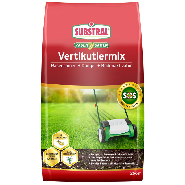 SUBSTRAL® Vertikutiermix Rasensamen  Dünger Bodenaktivator für 266 m² - 8 kg