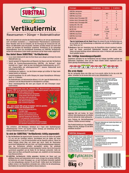 SUBSTRAL® Vertikutiermix Rasensamen Dünger Bodenaktivator für 266 m² - 8 kg x 2