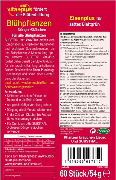 SUBSTRAL® vita + plus Blühpflanzen Dünger-Stäbchen - 60 Stäbchen