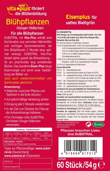 SUBSTRAL® vita+plus Dünger-Stäbchen für Blühpflanzen - 30 Stäbchen