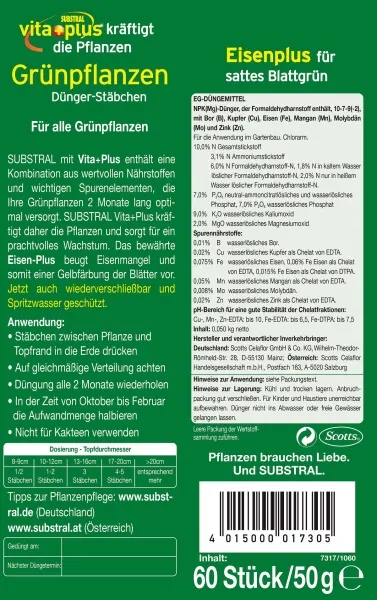SUBSTRAL® vita + plus Grünpflanzen Dünger-Stäbchen - 30 Säbchen