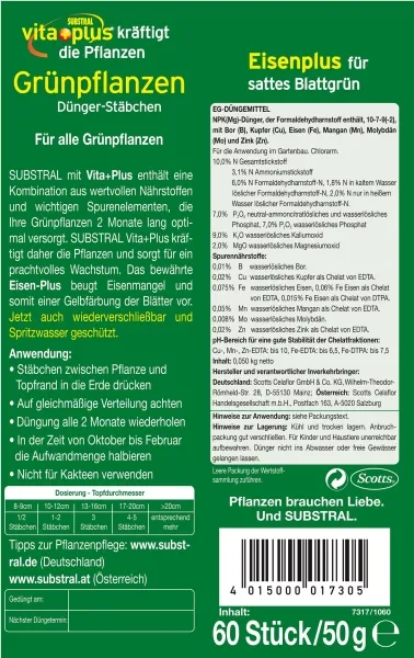 SUBSTRAL® vita + plus Grünpflanzen Dünger-Stäbchen - 60 Stäbchen