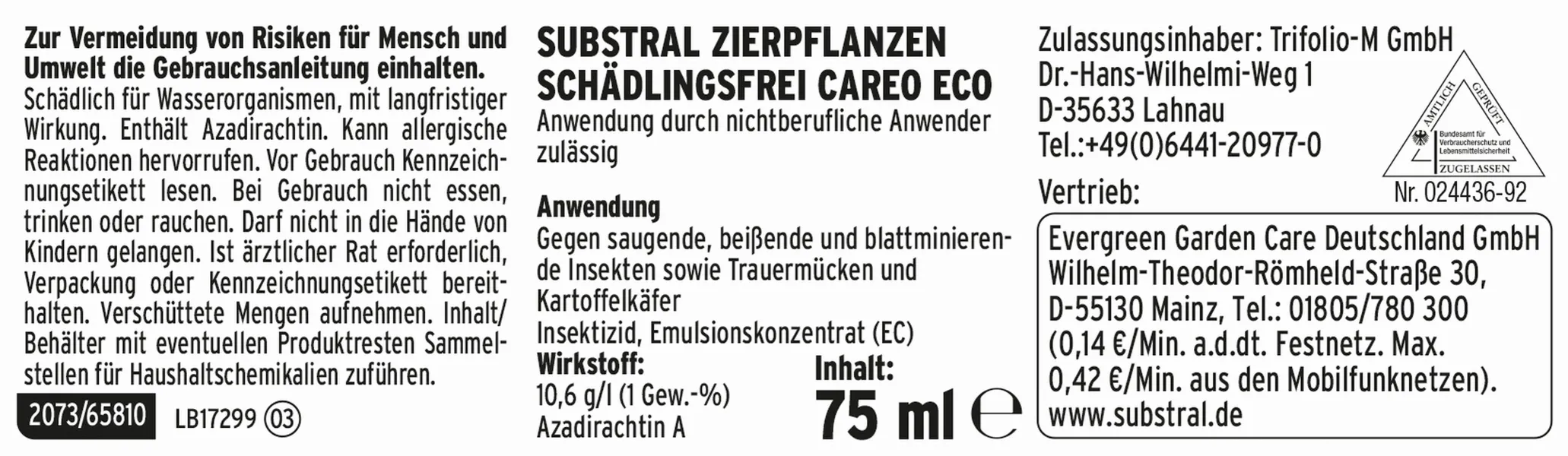 SUBSTRAL® Zierpflanzen Schädlingsfrei CARE®O ECO Konzentrat - 75 ml